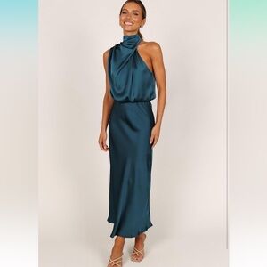 PETAL & PUP ANABELLE HALTER NECK MIDI DRESS - TEAL